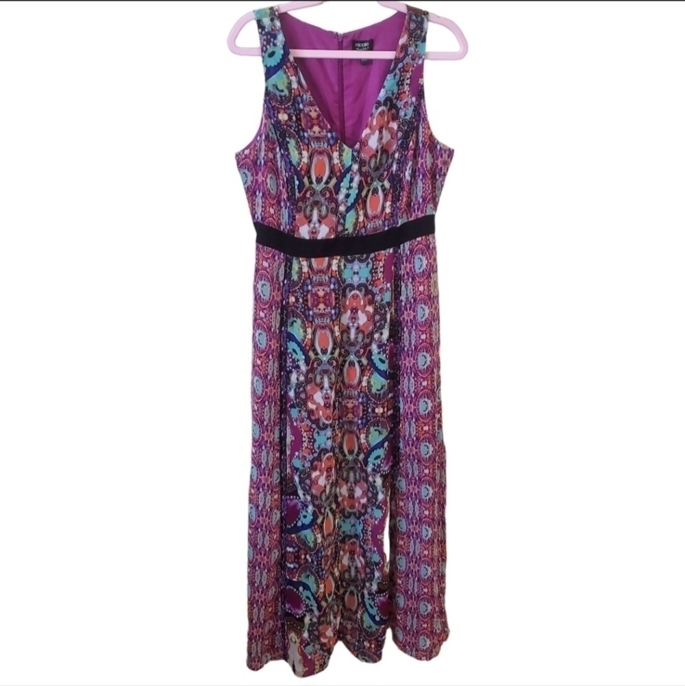 Nicole by Nicole Miller V Neck Floral Sleeveless Maxi Dress Size 12